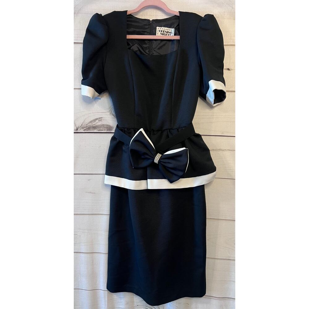 Opening Night 80's‎ Dress Black White Bow Size 9/10 Vintage